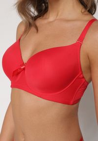 Born2be - Czerwony Gładki Biustonosz Zdobiony Kokardką Ocerien. Kolor: czerwony. Materiał: koronka. Wzór: aplikacja, gładki #2