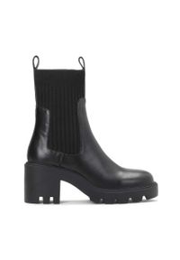 Kazar - Czarne botki damskie. Kolor: czarny. Materiał: tkanina, skóra. Szerokość cholewki: normalna. Obcas: na obcasie. Wysokość obcasa: średni #1