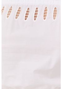 Liu Jo sukienka bawełniana kolor biały mini rozkloszowana. Typ kołnierza: dekolt hiszpanka. Kolor: biały. Materiał: bawełna. Długość rękawa: krótki rękaw. Typ sukienki: rozkloszowane. Długość: mini