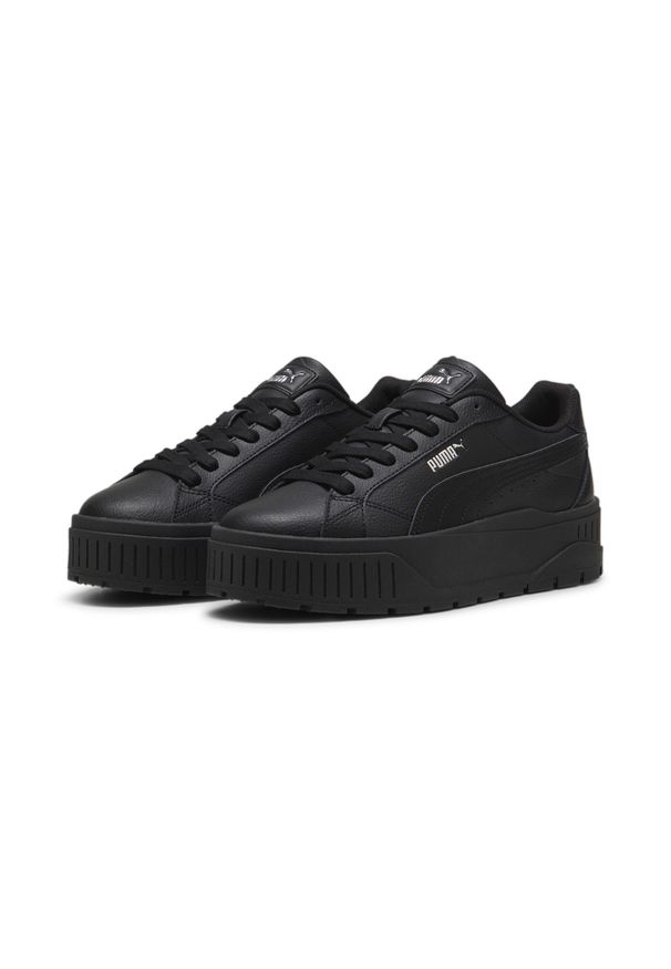 Puma - Damskie skórzane sneakersy Karmen II PUMA Black Silver Metallic. Okazja: na co dzień. Kolor: czarny, szary, wielokolorowy. Materiał: skóra. Obcas: na platformie
