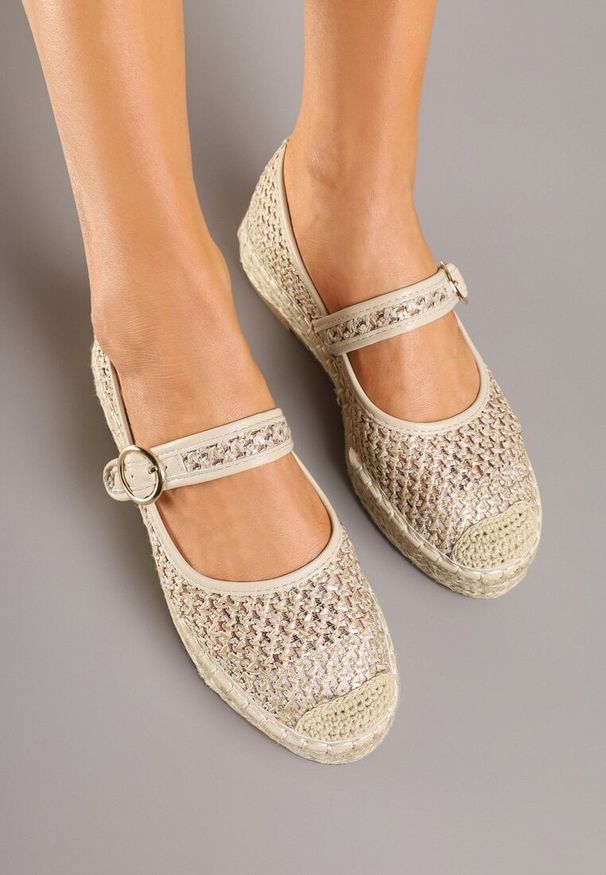Born2be - Beżowe Espadryle ze Sprzączką na Plecionej Podeszwie ze Skórzaną Wkładką Eradellea. Okazja: na co dzień. Zapięcie: sprzączka. Kolor: beżowy. Materiał: skóra. Styl: klasyczny, elegancki, casual