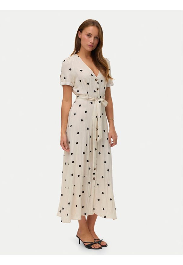 Vero Moda Sukienka koszulowa Joan 10343501 Beżowy Regular Fit. Kolor: beżowy. Materiał: wiskoza. Typ sukienki: koszulowe
