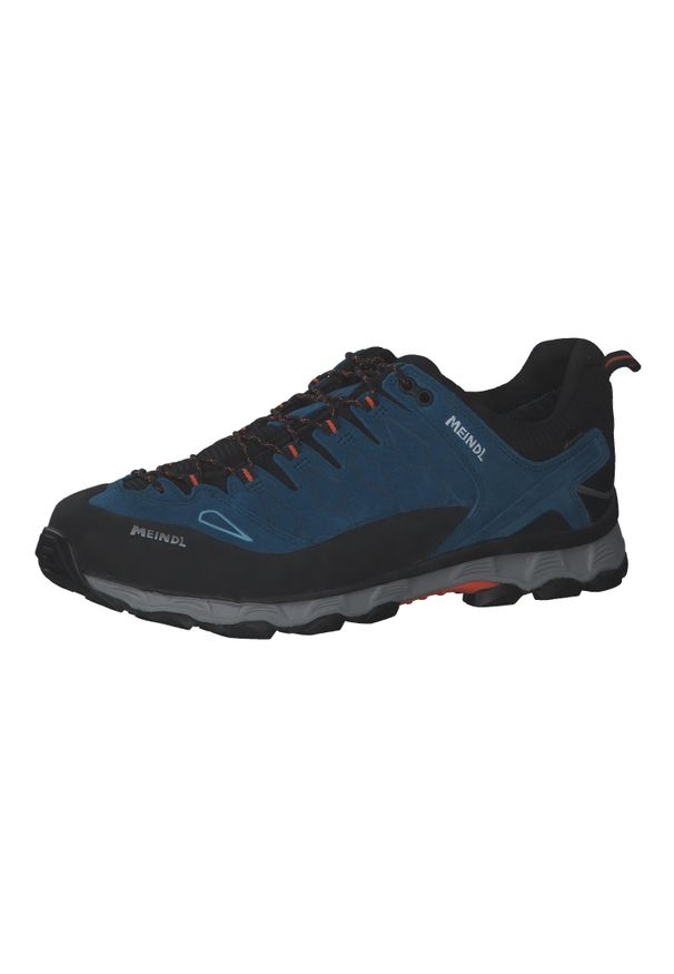 Buty trekkingowe męskie MEINDL Lite Trail GTX, z membraną Gore-Tex. Kolor: niebieski, wielokolorowy, pomarańczowy. Technologia: Gore-Tex. Sport: turystyka piesza