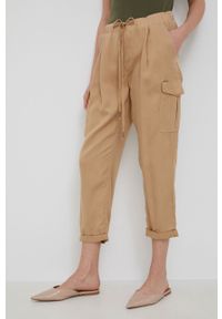 Pepe Jeans spodnie Jynx damskie kolor beżowy fason cargo high waist. Okazja: na co dzień. Stan: podwyższony. Kolor: beżowy. Materiał: tkanina. Styl: casual #3