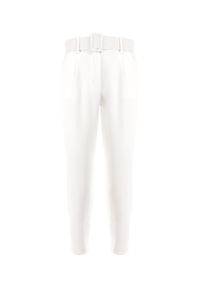 Born2be - Białe Spodnie z Paskiem Ioleina. Kolor: biały. Materiał: materiał, koronka. Wzór: jednolity. Styl: elegancki #3