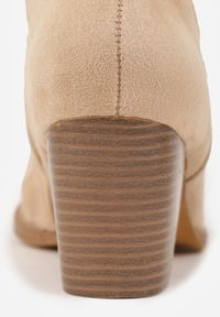 Born2be - Beżowe Botki Typu Kowbojki VICES na Obcasie z Ażurową Cholewką Eranata. Okazja: na co dzień. Kolor: beżowy. Materiał: jeans. Szerokość cholewki: normalna. Wzór: ażurowy. Obcas: na obcasie. Styl: casual, elegancki, klasyczny. Wysokość obcasa: średni #7