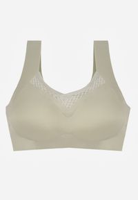 Born2be - Zielony Biustonosz Sportowy z Siateczką i Usztywnionymi Miseczkami Zerirae. Kolor: zielony. Materiał: dresówka. Rodzaj stanika: wyciągane miseczki #1