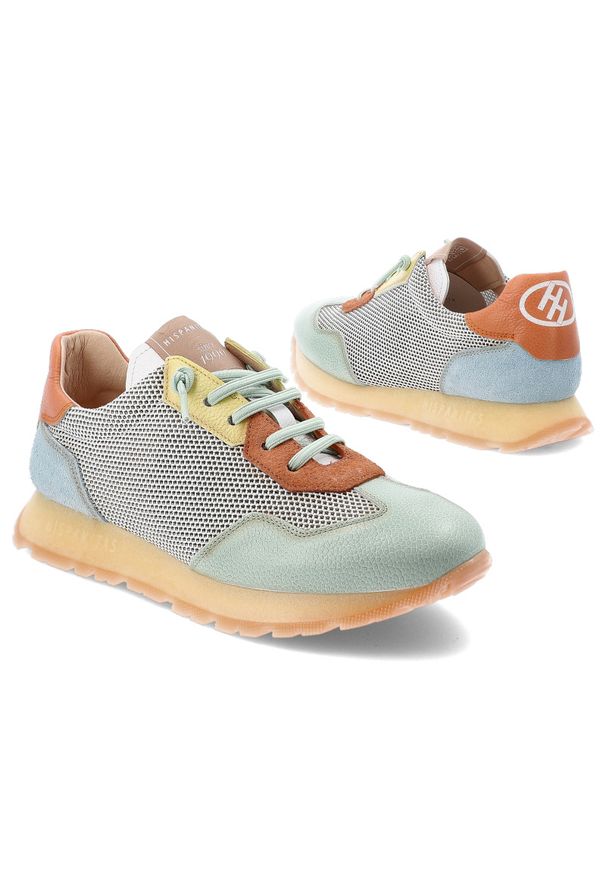 Kolorowe Sneakersy Hispanitas Modne Obuwie Damskie. Okazja: na co dzień. Zapięcie: sznurówki. Materiał: skóra. Szerokość cholewki: normalna. Wzór: kolorowy. Sezon: wiosna, lato. Styl: casual, klasyczny, sportowy