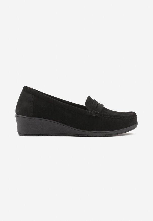 Born2be - Czarne Półbuty Mokasyny na Koturnie Rosazara. Zapięcie: pasek. Kolor: czarny. Materiał: jeans. Sezon: jesień, wiosna. Obcas: na koturnie. Styl: elegancki