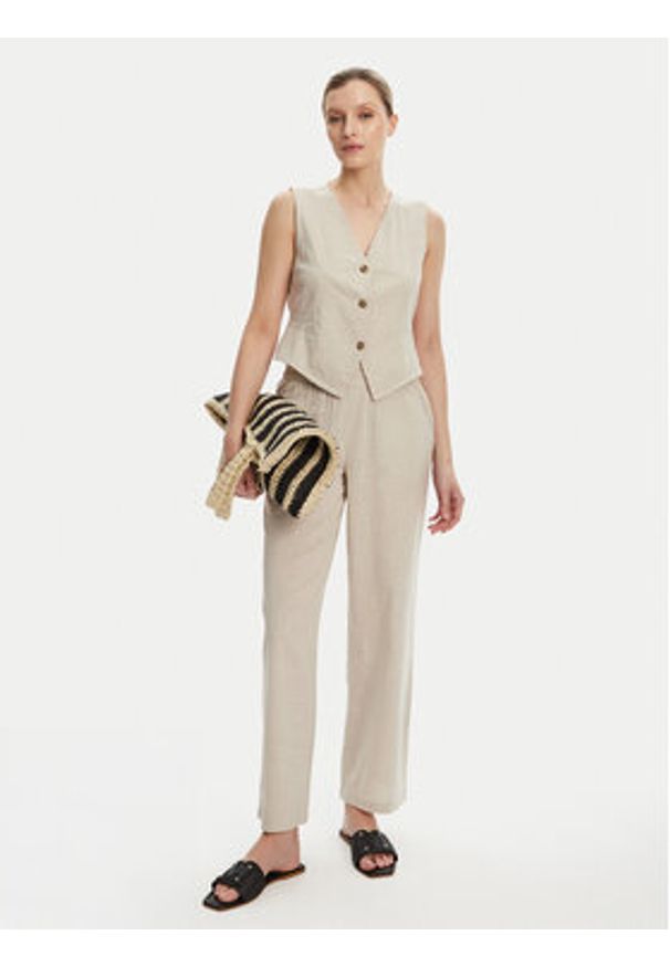 Vero Moda Kamizelka Caia 10333795 Beżowy Regular Fit. Kolor: beżowy. Materiał: bawełna