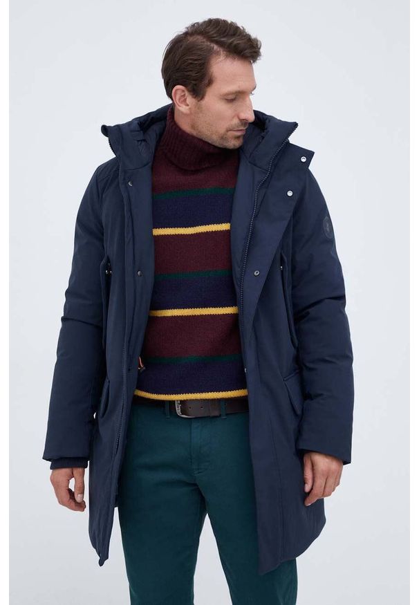 Save The Duck kurtka męska kolor granatowy zimowa. Typ kołnierza: kaptur. Kolor: niebieski. Materiał: poliester, puch. Sezon: zima