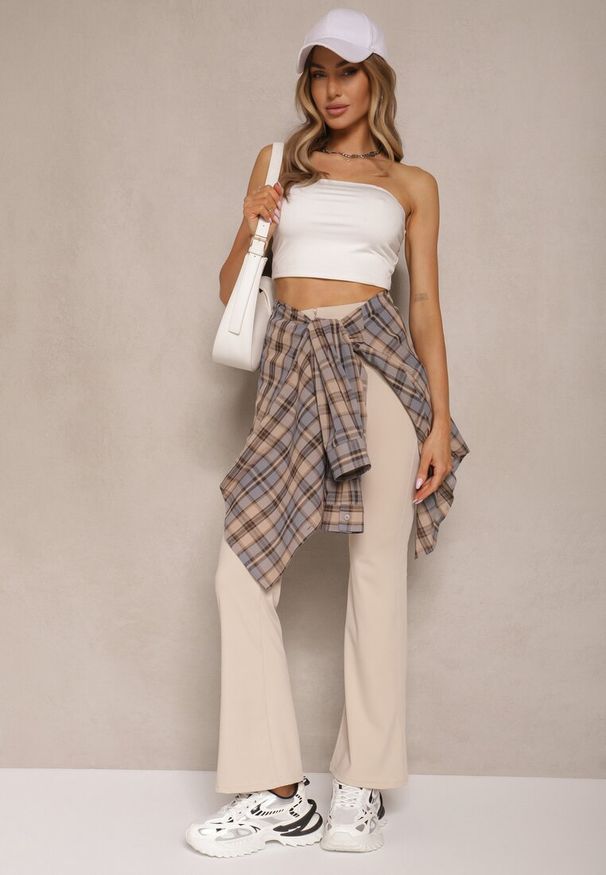 Renee - Beżowe Spodnie Dzwony High Waist Odavia. Okazja: na co dzień. Stan: podwyższony. Kolor: beżowy. Styl: elegancki, casual