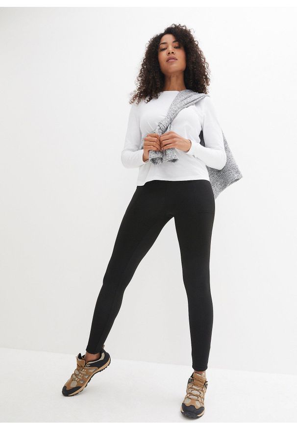 bonprix - Legginsy ocieplane outdoorowe, dł. przed kostkę. Kolor: czarny. Materiał: polar