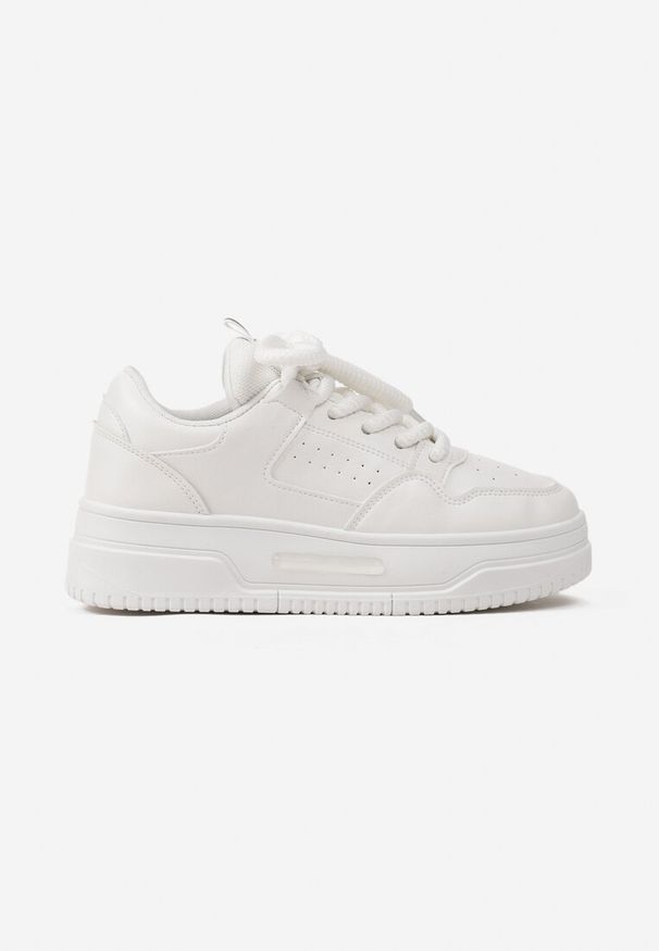 Born2be - Białe Sneakersy na Platformie z Szerokimi Sznurówkami Ferinal. Wysokość cholewki: przed kostkę. Zapięcie: sznurówki. Kolor: biały. Szerokość cholewki: normalna. Obcas: na platformie