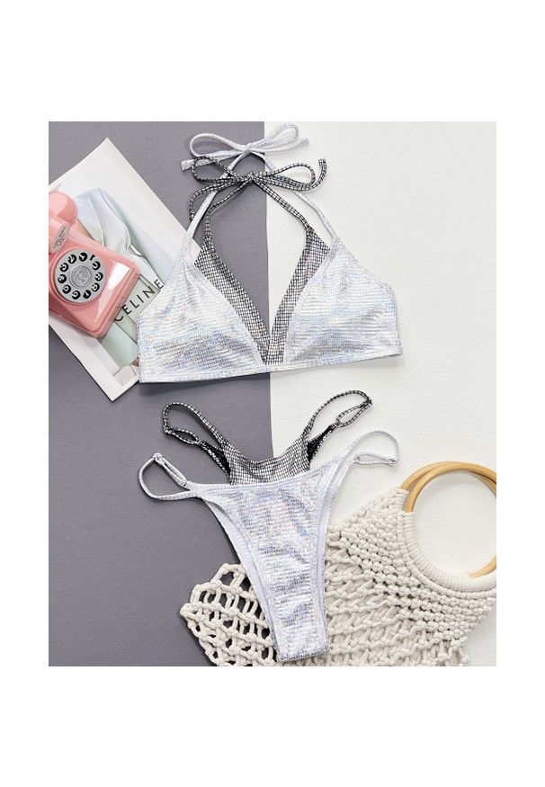 Intica - Bikini z regulowanymi ramiączkami błyszczące na plażę Dionysia. Kolor: szary. Materiał: materiał