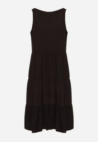 Born2be - Czarna Rozkloszowana Sukienka z Bawełny na Ramiączkach Zasea. Okazja: na randkę, na co dzień. Typ kołnierza: dekolt w kształcie V. Kolor: czarny. Materiał: bawełna. Długość rękawa: na ramiączkach. Styl: casual, elegancki #4