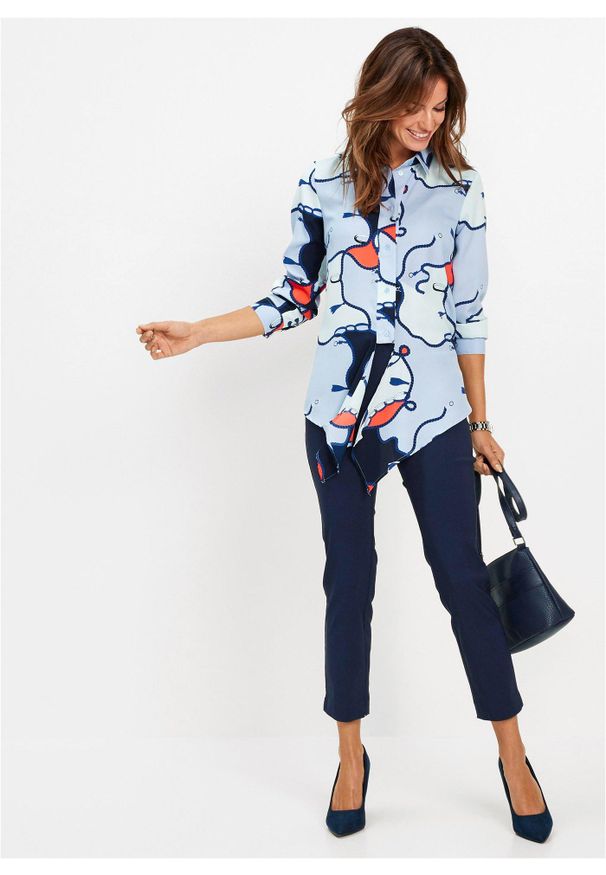 bonprix - Spodnie 7/8 z bengaliny. Kolor: niebieski