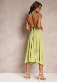 Renee - Zielona Sukienka Midi z Wiskozy i Wiązaniem na Szyi Alleve. Kolor: zielony. Materiał: wiskoza. Styl: wakacyjny. Długość: midi #3