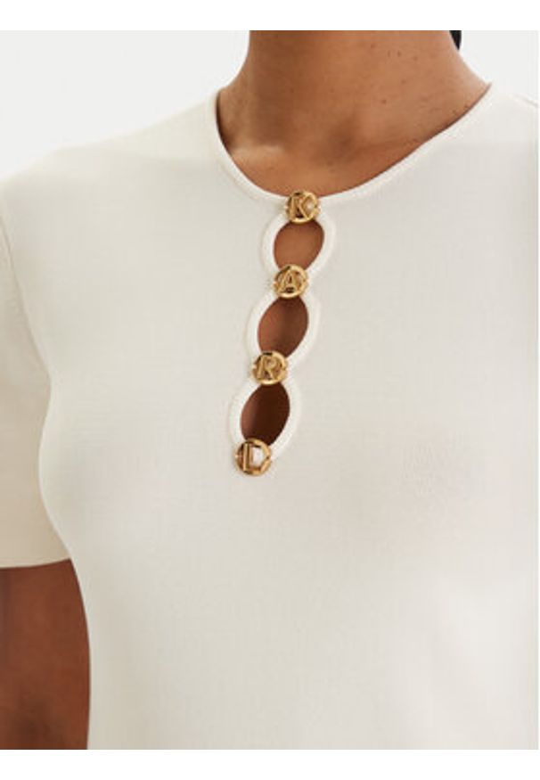 Karl Lagerfeld - KARL LAGERFELD Bluzka B1W18014 Écru Slim Fit. Typ kołnierza: dekolt w karo. Materiał: wiskoza