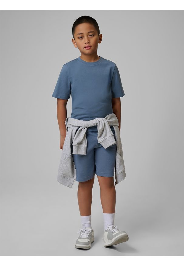 4f - 4F T-shirt regular gładki chłopięcy - granatowy 152 (11-12 lat). Kolor: niebieski. Materiał: bawełna, skóra, materiał. Wzór: gładki. Sezon: lato. Styl: klasyczny