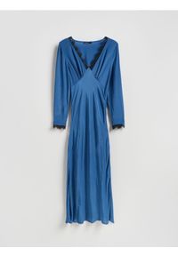 Reserved - Sukienka maxi z koronką - granatowy. Kolor: niebieski. Materiał: koronka. Wzór: koronka. Typ sukienki: proste. Długość: maxi