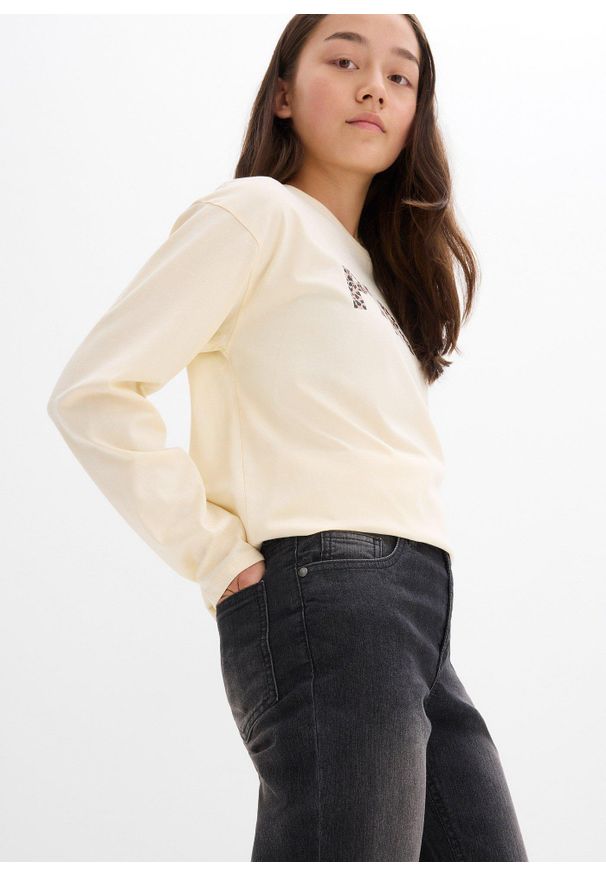 bonprix - Dżinsy z poszerzanymi nogawkami, mid waist. Kolor: czarny