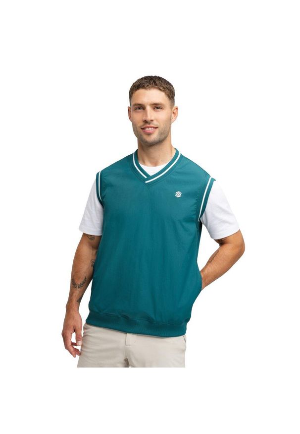 SIROKO - Męska wiatroszczelna kamizelka golfowa Siroko Putt Teal. Typ kołnierza: golf, dekolt w serek. Kolor: zielony. Sport: golf