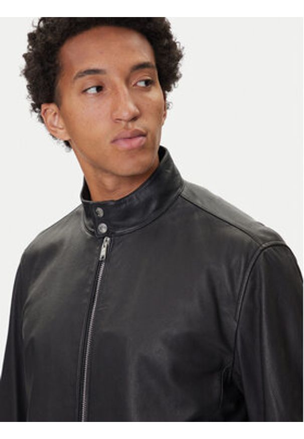 BOSS Kurtka skórzana H-Moiner 50543899 Czarny Regular Fit. Kolor: czarny. Materiał: skóra