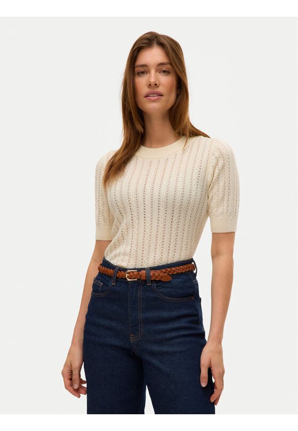 Vero Moda Sweter Morena 10321893 Beżowy Slim Fit. Kolor: beżowy. Materiał: bawełna