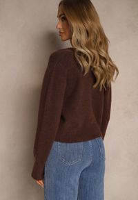 Renee - Brązowy Rozpinany Kardigan z Wełną Kornelira. Okazja: na co dzień. Kolor: brązowy. Materiał: wełna. Styl: casual, elegancki #3