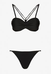 Renee - Czarne Bikini Majtki Typu Figi i Biustonosz z Ozdobnymi Paskami Fadelinna. Kolor: czarny. Wzór: paski #5