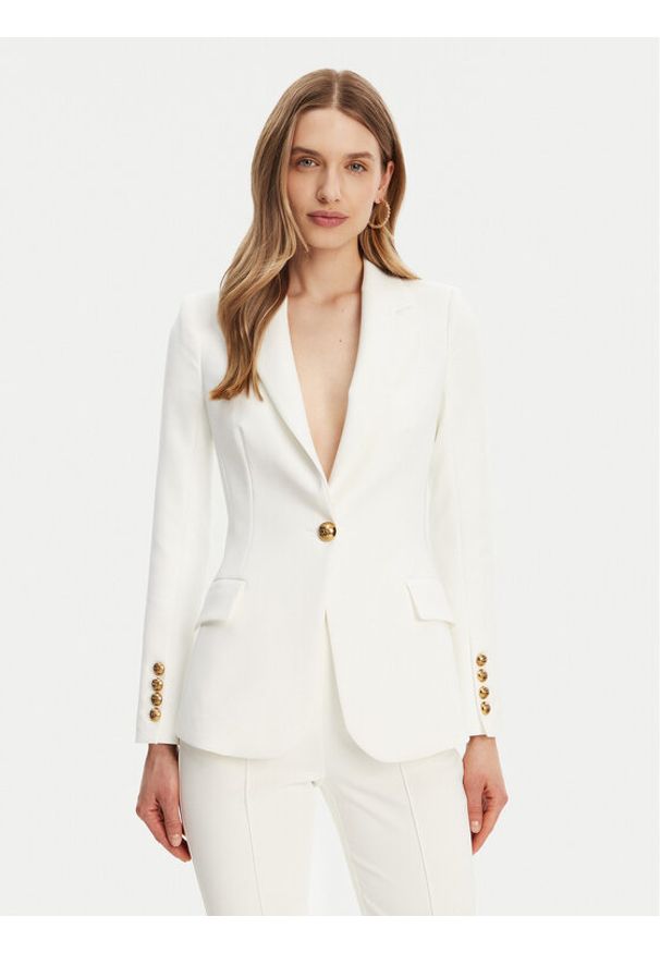 Elisabetta Franchi Marynarka GI-144-51E2-V560 Biały Regular Fit. Kolor: biały. Materiał: syntetyk