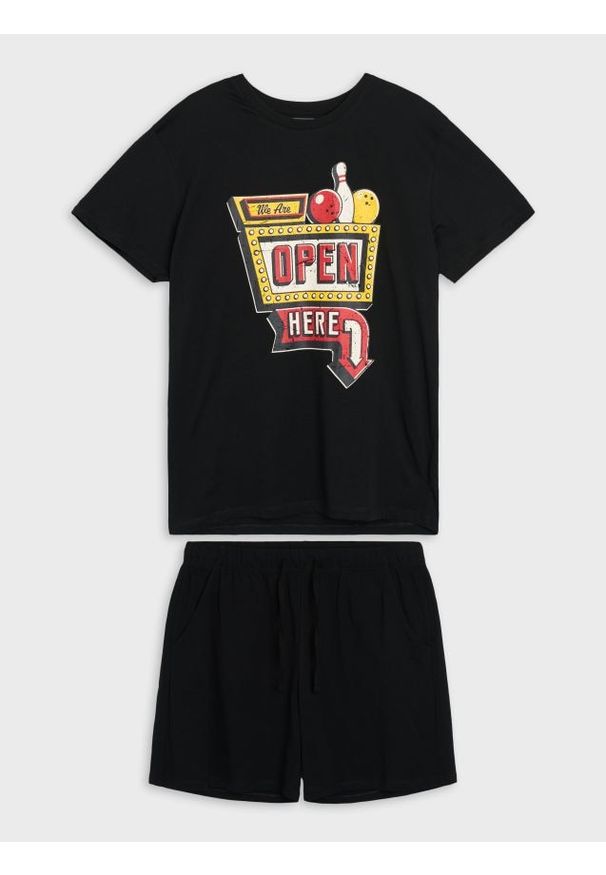 Sinsay - Bawełniana piżama dwuczęściowa z nadrukiem - czarny. Kolor: czarny. Materiał: bawełna. Wzór: nadruk