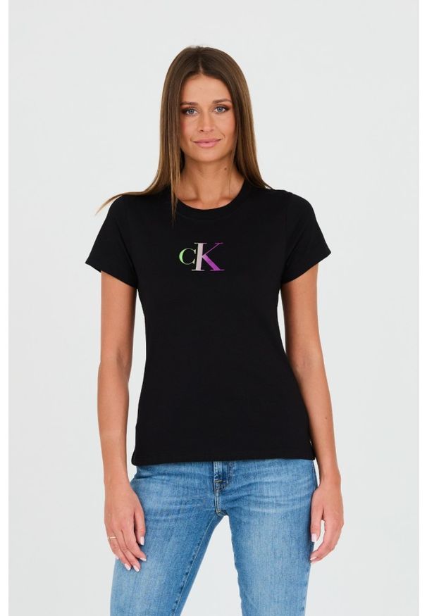 Calvin Klein - CALVIN KLEIN Czarny t-shirt. Kolor: czarny