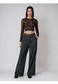 Sinsay - Spodnie wide leg z paskiem - szary. Kolor: szary #1