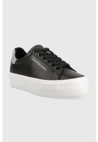 Calvin Klein Jeans sneakersy skórzane VULC FLATFORM LACEUP kolor czarny YW0YW01220. Nosek buta: okrągły. Kolor: czarny. Materiał: skóra. Obcas: na platformie #2