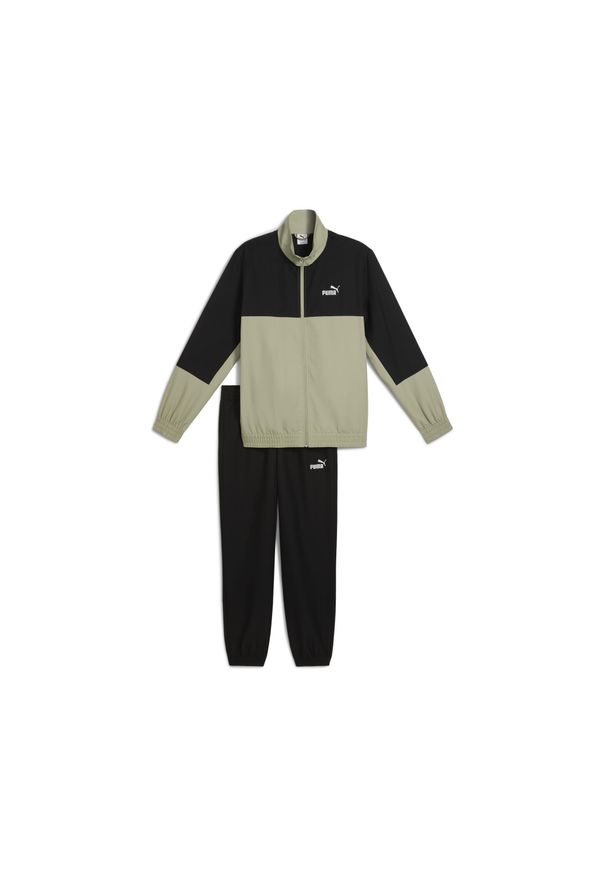 Puma - Męski dres z blokami kolorów z tkaniny PUMA. Kolor: zielony. Materiał: tkanina, dresówka. Sport: fitness
