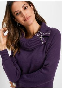 Długi sweter bonprix ciemny lila. Typ kołnierza: golf. Kolor: fioletowy. Długość: długie #3