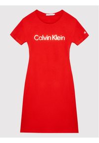Sukienka codzienna Calvin Klein Jeans. Okazja: na co dzień. Kolor: czerwony. Typ sukienki: proste. Styl: casual #1