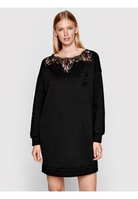 Ermanno Firenze Sukienka dzianinowa Q016ED4 Czarny Relaxed Fit. Kolor: czarny. Materiał: bawełna, dzianina