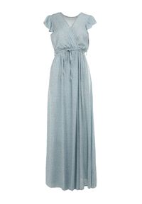 Born2be - Miętowa Sukienka Jophiel. Kolor: miętowy. Materiał: materiał. Wzór: kwiaty, nadruk. Typ sukienki: kopertowe. Długość: maxi #4