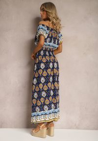 Renee - Granatowa Sukienka na Lato z Bawełny z Modelującą Gumką w Talii Deorna. Kolor: niebieski. Materiał: bawełna. Sezon: lato #2