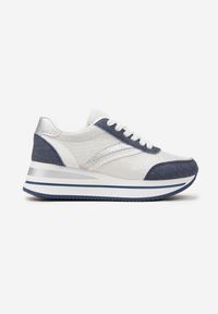Renee - Niebiesko-Białe Sneakersy na Piankowej Podeszwie z Brokatowymi Wstawkami Ahova. Kolor: niebieski. Szerokość cholewki: normalna #3