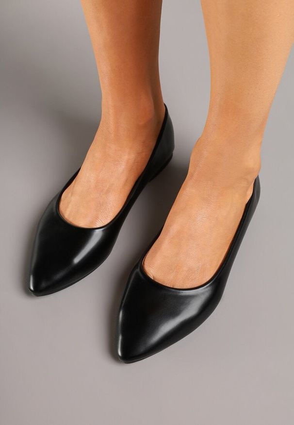 Renee - Czarne Basicowe Balerinki ze Szpiczastym Noskiem Adivili. Okazja: na co dzień. Nosek buta: szpiczasty. Kolor: czarny. Obcas: na płaskiej podeszwie. Styl: elegancki, casual