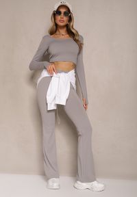 Renee - Jasnoszare Legginsy Dzwony High Waist Orruvana. Okazja: na co dzień. Stan: podwyższony. Kolor: szary. Styl: casual #5
