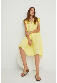 Answear Lab sukienka lniana kolor żółty mini rozkloszowana. Kolor: żółty. Materiał: len. Wzór: gładki. Typ sukienki: rozkloszowane. Styl: wakacyjny. Długość: mini