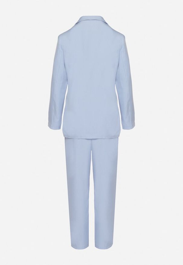 Born2be - Niebieski Garnitur Marynarka Kopertowa i Szerokie Spodnie Loose Milbia. Kolor: niebieski