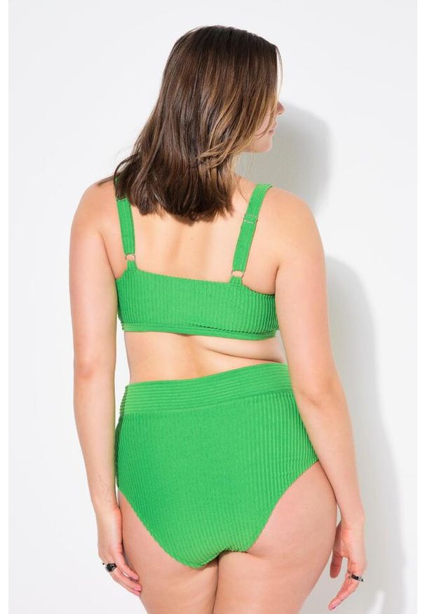 ULLA POPKEN - Damskie Figi bikini wysoki stan paski frotte pasek w kopertowym stylu. Stan: podwyższony. Kolekcja: plus size. Kolor: zielony. Materiał: elastan, poliester, materiał. Wzór: paski