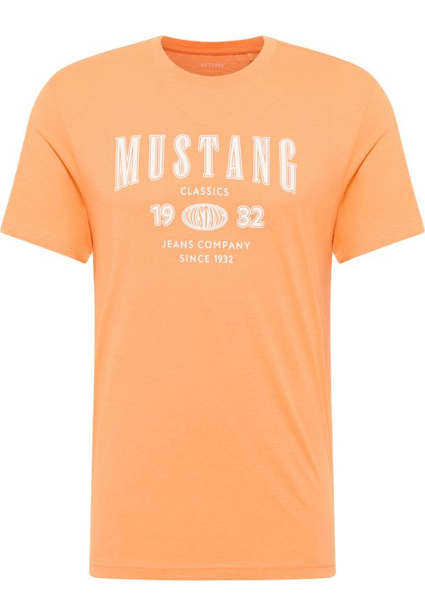 Mustang - MUSTANG AUSTIN MĘSKI T-SHIRT KOSZULKA NADRUK TANGERINE 1014938 7036. Wzór: nadruk