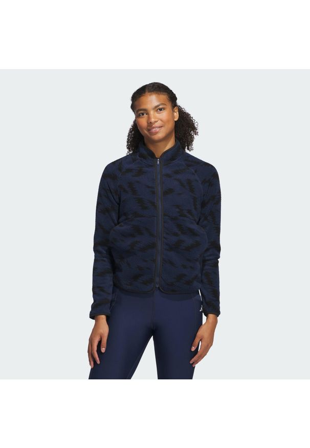 Adidas - Bluza Ultimate365 Printed Fleece. Typ kołnierza: golf. Kolor: niebieski. Materiał: polar, materiał. Sport: golf